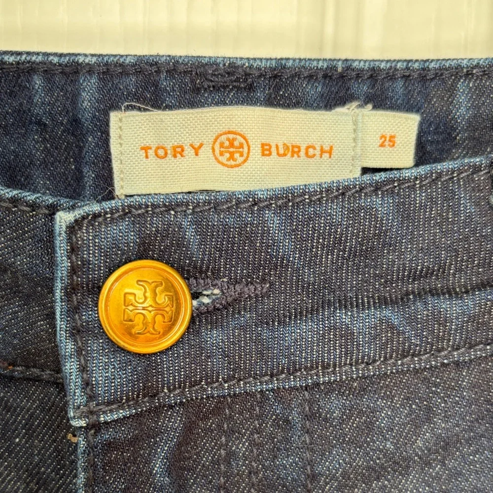 Tory Burch Dark Blue Wide Leg Cotton Denim Jeans 25